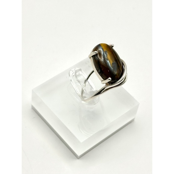 Tigers Eye Sterling Silver Handmade Statement Ring Size 9 - Picture 2 of 7
